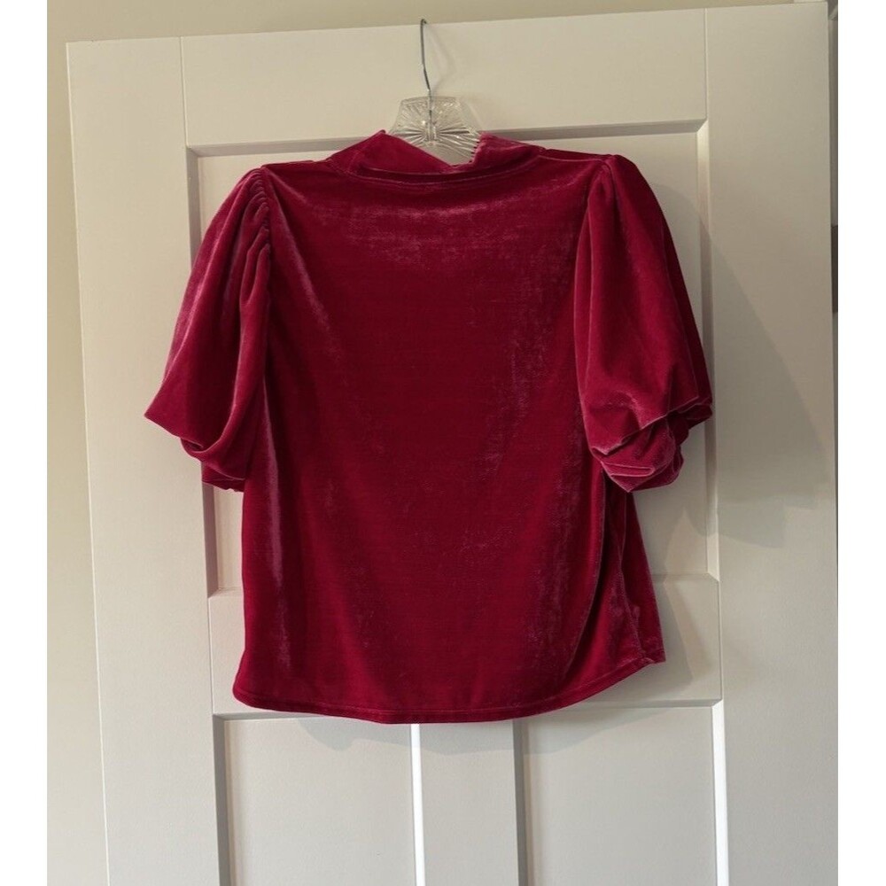 Free People Velvet Puff Sleeve Claudia Top Size Small Fuschia Pink Mock Neck